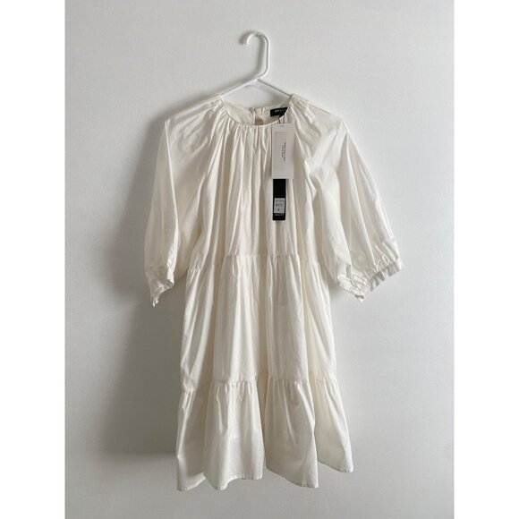 NWT Beulah Style White Tiered Puff Sleeve Dress With Cutout Bow Detail Size M - Picture 1 of 7